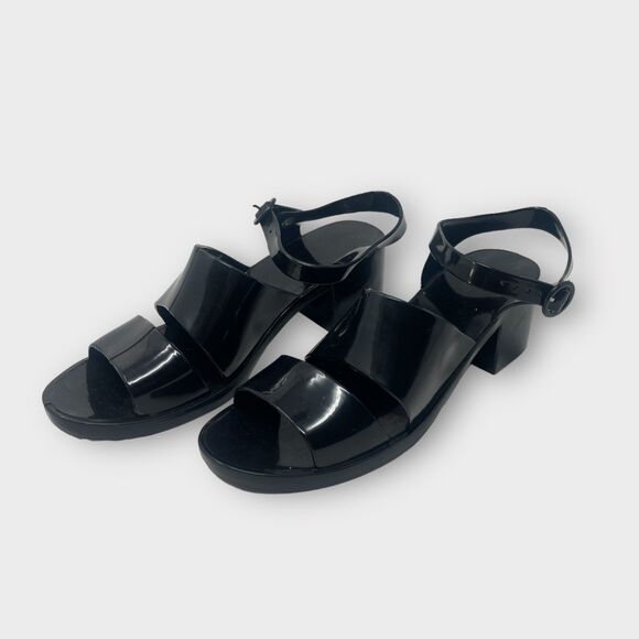 Black Jelly Strap Sandals Sz 10 Chic Goth Summer Platform Sandals - Picture 1 of 9